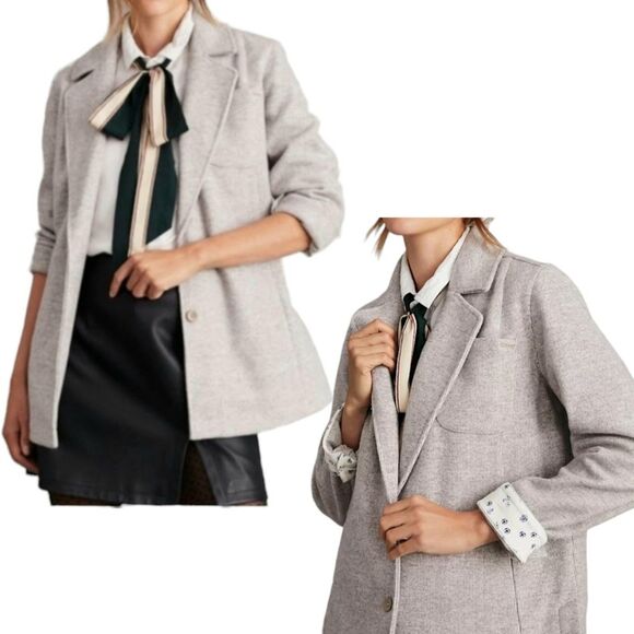 Anthropologie Pilcro Blazer Jacket Womens Large Brown Button Pinstripe Academy - Picture 1 of 13